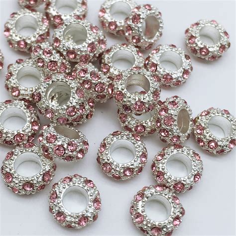 Bulk 20 Pink Pave Rhinestone Beads Large Hole Spacer Etsy