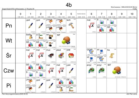 Plan Zajęć Dwujęzyczna Szkoła Podstawowa Nr 5 STO im Zawiszy Czarnego