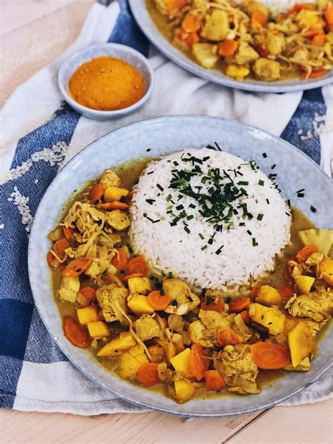 Fruchtig Scharfe Puten Curry Mit Mango Ananas Karotten Reis