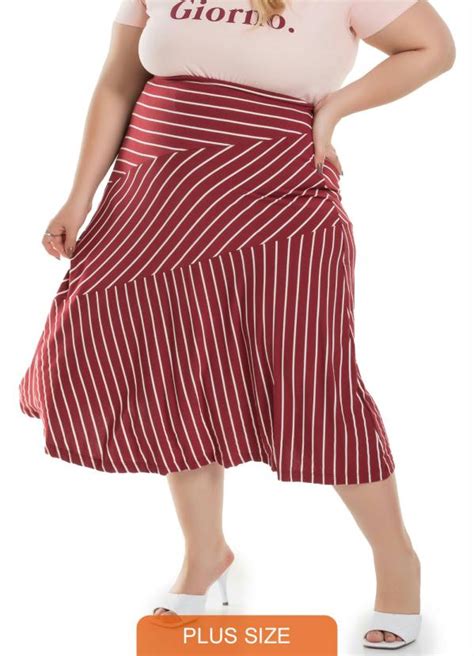 Saia Feminina Plus Size Listrada Vermelho Miss Masy Plus