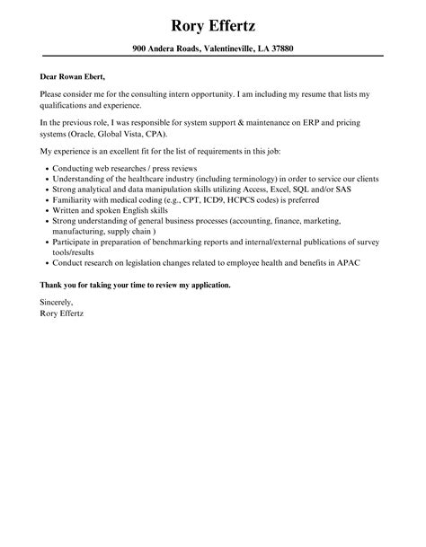 Consulting Intern Cover Letter Velvet Jobs