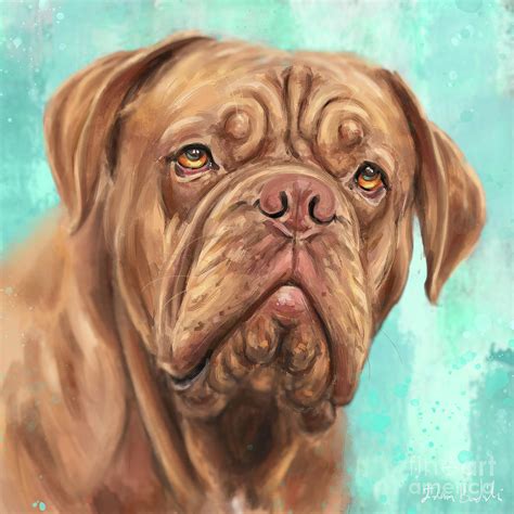 Frontal Painting Of A Majestic Dogue De Bordeaux On Light Blue