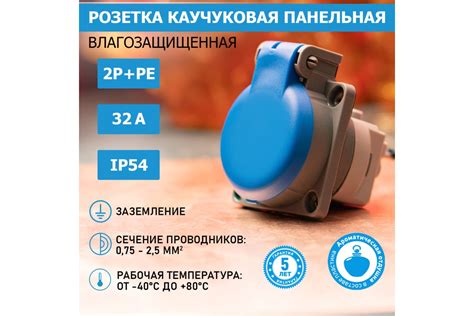 Влагозащищенная розетка REXANT с крышкой, с/з, скрытая установка,16 А ...