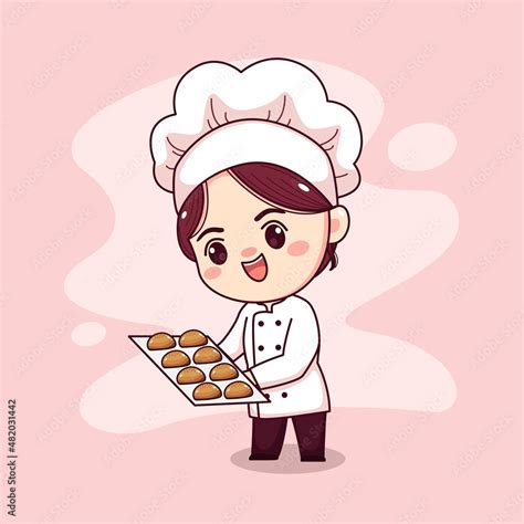 Cute And Kawaii Female Baker Cartoon Manga Chibi Vector Character