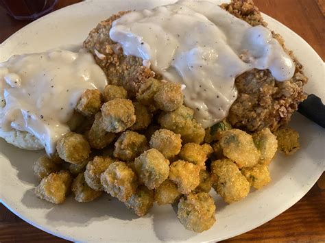 I Ate Chicken Fried Steak Okra Mashed Potatoes With A Gravy Drizzle