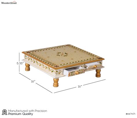 Buy Mdf And Sheesham Wood Pooja Chowki With Drawer Off White At