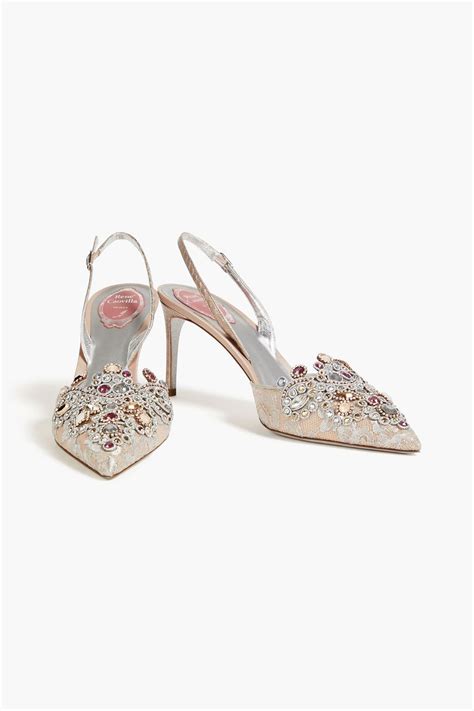 Rene Caovilla Veneziana Crystal Embellished Lace And Ayers Slingback