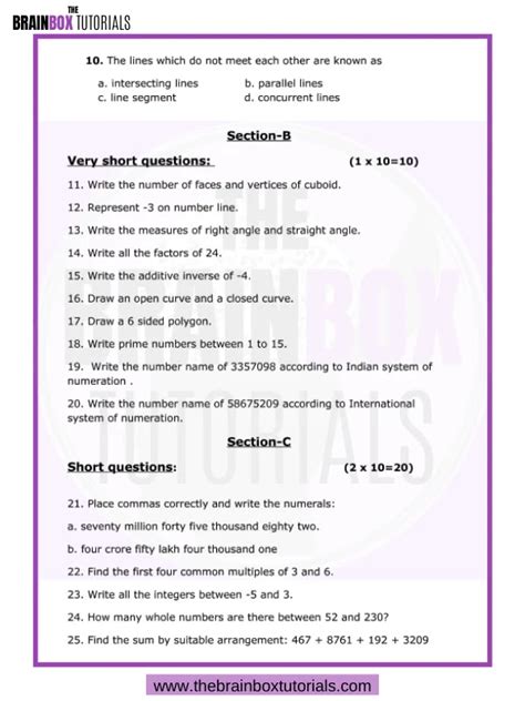 Class 6 Mathematics Sample Paper For 2021