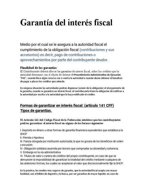 Garantía Del Interés Fiscal Pdf Crédito Finanzas Y Administración