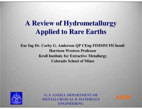 Pdf A Review Of Hydrometallurgy Applied To Rare Earths