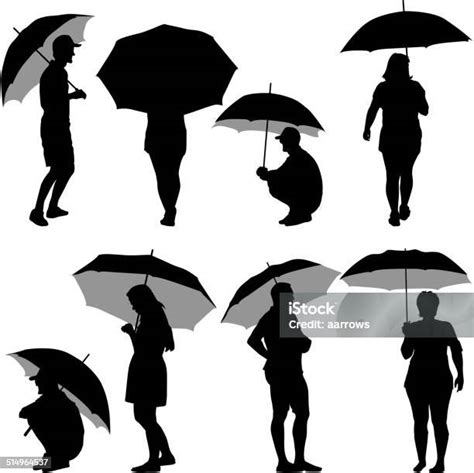 Silhouettes Man And Woman Under Umbrella Stock Illustration Download Image Now Umbrella