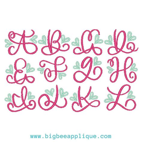 Heart Monogram Font Embroidery Set