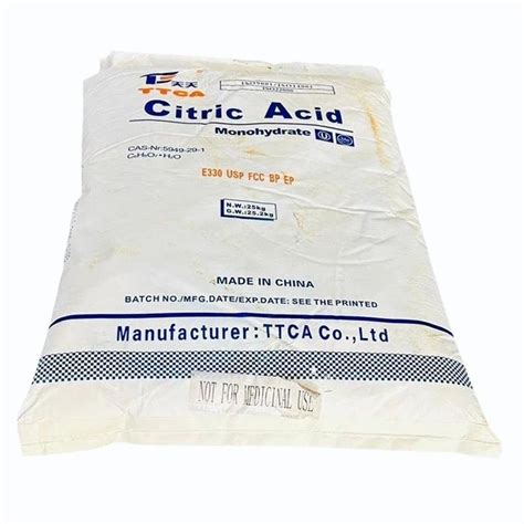 TTCA Citric Acid Monohydrate Packaging Size 25 Kg Packaging Type