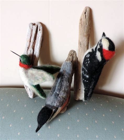 Hummingbird Nuthatch And Downy Woodpecker Felt Birds Christmas