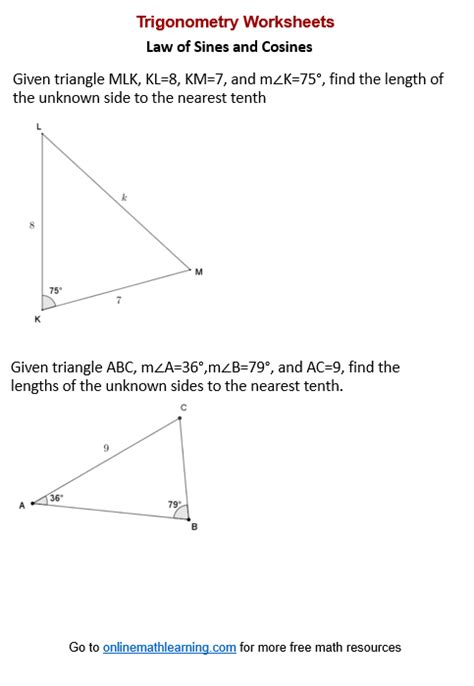 Law of Cosines Worksheet | Algebra II PDF Worksheets - Worksheets Library