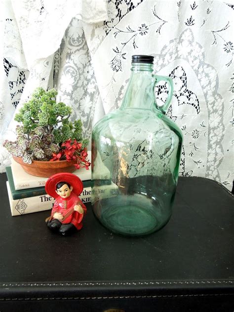 Big Green Glass Wine Jug Vintage Prop Display Decor Etsy In 2022 Green Glass Bottles Green