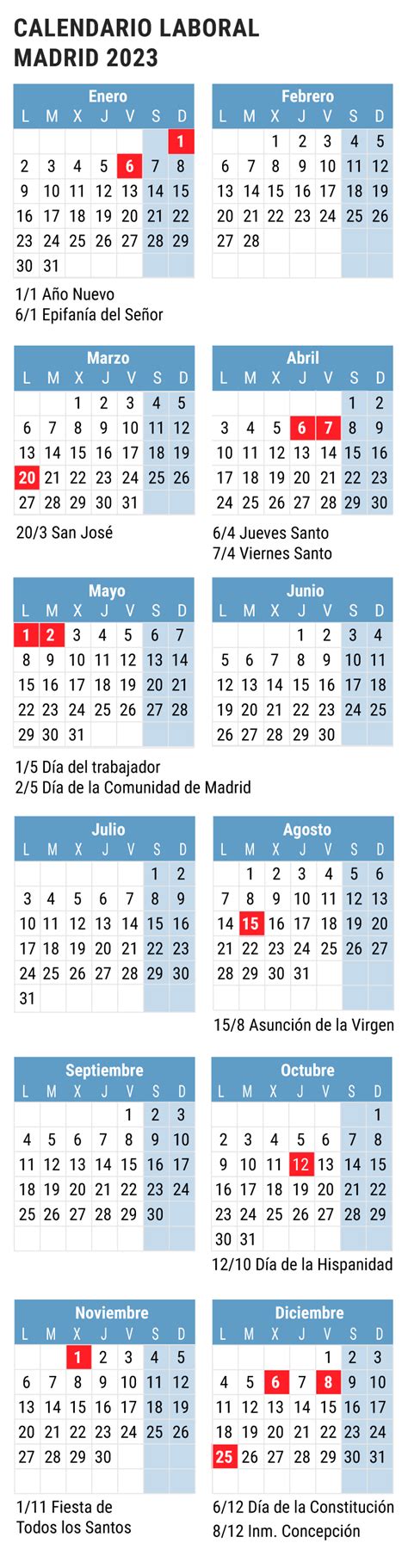 Calendario Laboral Madrid 2023 Revista Eventos En Red