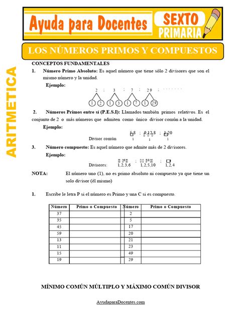 Fichas De Numeros Primos Y Compuestos Para Sexto De Primaria Pdf