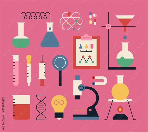 Set of colorful science experiment tools icons. flat design style vector graphic illustration ...