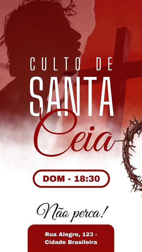 Convite Para Culto De Santa Ceia Vermelho E Branco Ousado Story De