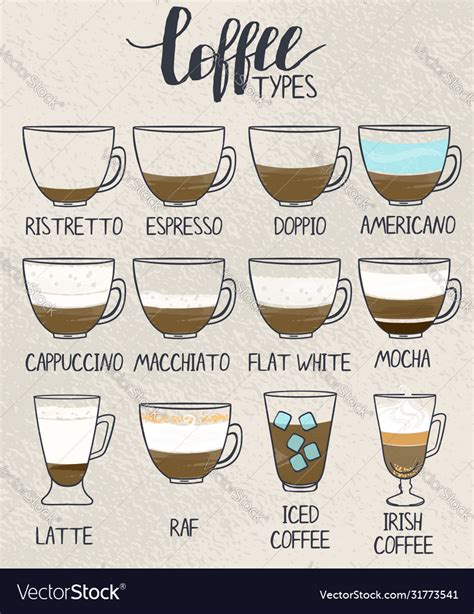 Coffee Types Poster Royalty Free Vector Image VectorStock