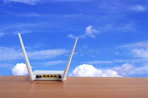 Modem Router Wifi Wireless Connect Lan Cable On Wooden Stock Image