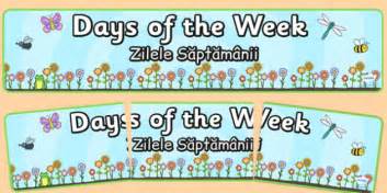 Days Of The Week Display Banner Flower Background Romanian Translation