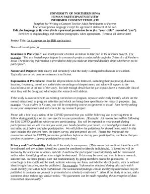 Ined Consent Templatesoffice Of Research Ethics Doc Template Pdffiller