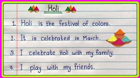 Lines Simple Essay On My Favourite Festival Holi In English Writing