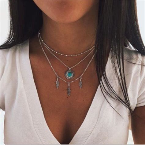 Nuevo Collar Colgante De Plata Tres Plumas Para El Sol Para Mujer