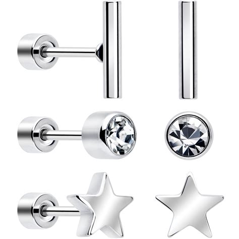 Classic Style Flat Back Stud Earrings 3 Pairs