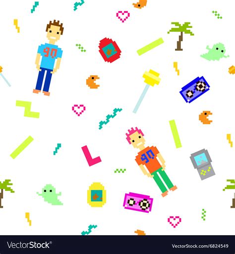 Pixel art 90s retro style seamless pattern Vector Image