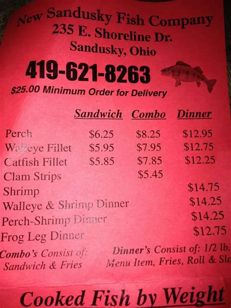 Menu At New Sandusky Fish Company Restaurant Sandusky