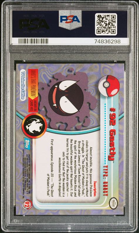 2000 Topps Pokemon Tv Animation Series 2 92 Gastly PSA 9 GameStop