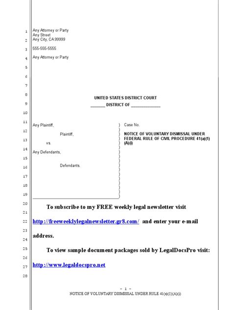 Sample Notice Of Voluntary Dismissal Under Rule 41 In United States