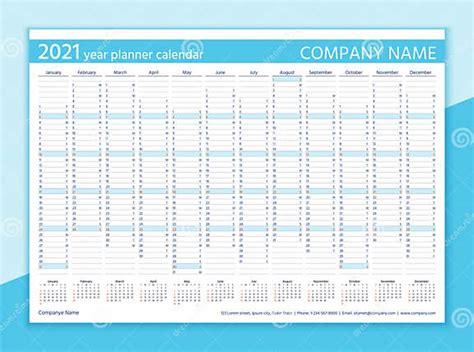 2021 Year Planner Calendar Vector Annual Organizer Calender Stock