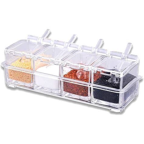 Pcs Set With Lid Spoon Seasoning Jar Transparent Spice Storage