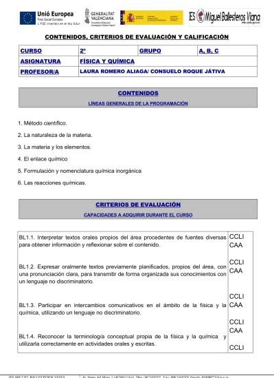 Contenidos Criterios De EvaluaciÓn Y CalificaciÓn Curso 2º Grupo A B