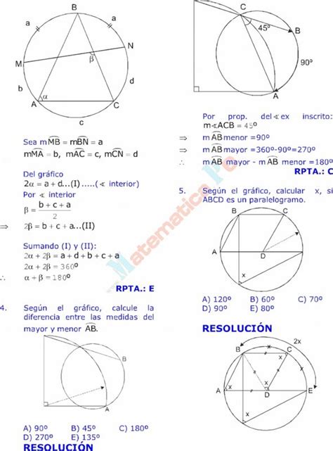 ANGULOS EN LA CIRCUNFERENCIA EJEMPLOS Y EJERCICIOS RESUELTOS DE