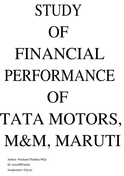 Fma Assignment Hb Study Of Financial Performance Of Tata