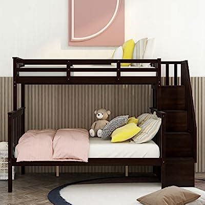 Buy Meritline Twin Over Full Bunk Bed With Stairs Solid Wood Stairway