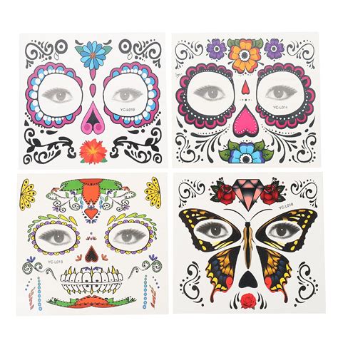 NUOLUX 4 Sheets Halloween Face Temporary Tattoos Face Tattoos Decals