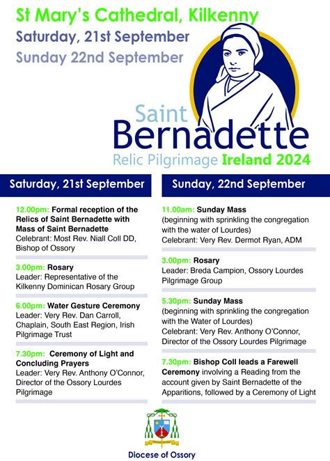 Itinerary for the visit of the Relics of Saint Bernadette to St Mary’s ...