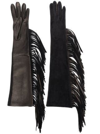 Manokhi Fringe Detail Leather Gloves Black Farfetch