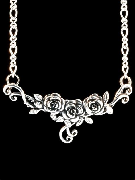 Sterling Silver Rose Necklace Victorian Rose Neckpiece Rose Etsy