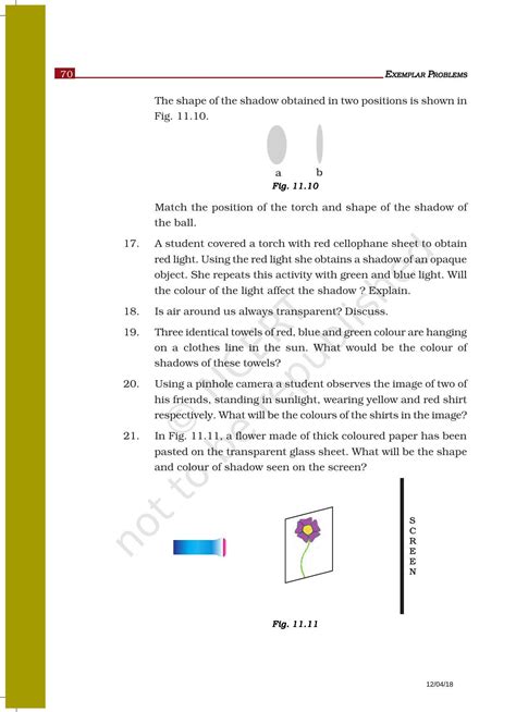 Ncert Exemplar Book For Class Science Chapter Light Shadows And