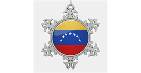 Glossy Round Venezuela Flag Snowflake Pewter Christmas Ornament Zazzle