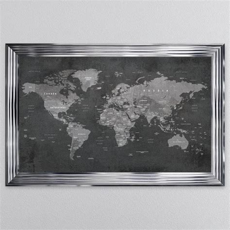 Grey World Map Framed Wall Art - FRAMED ART from Fab Home Interiors UK