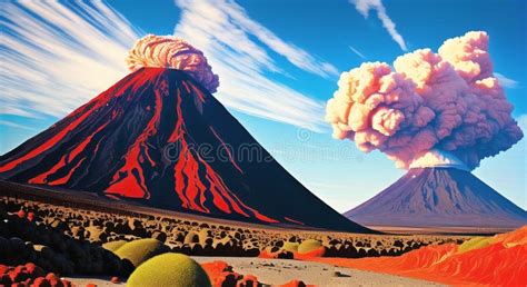 Volcano Eruption Smoke Landscapes Digital Painting Illustation Ai