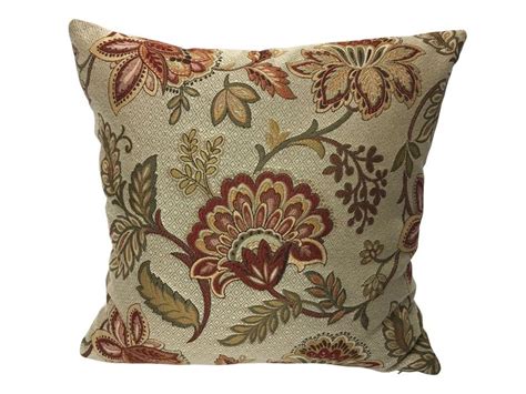 Red Green Gold Paisley Pillow Cover Burgundy Taupe Rouge Brown Floral